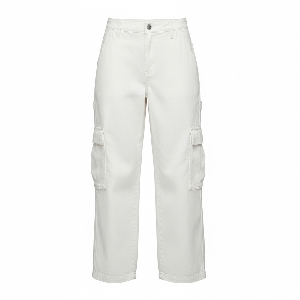 White Cargo Wide-Leg Denim Pants